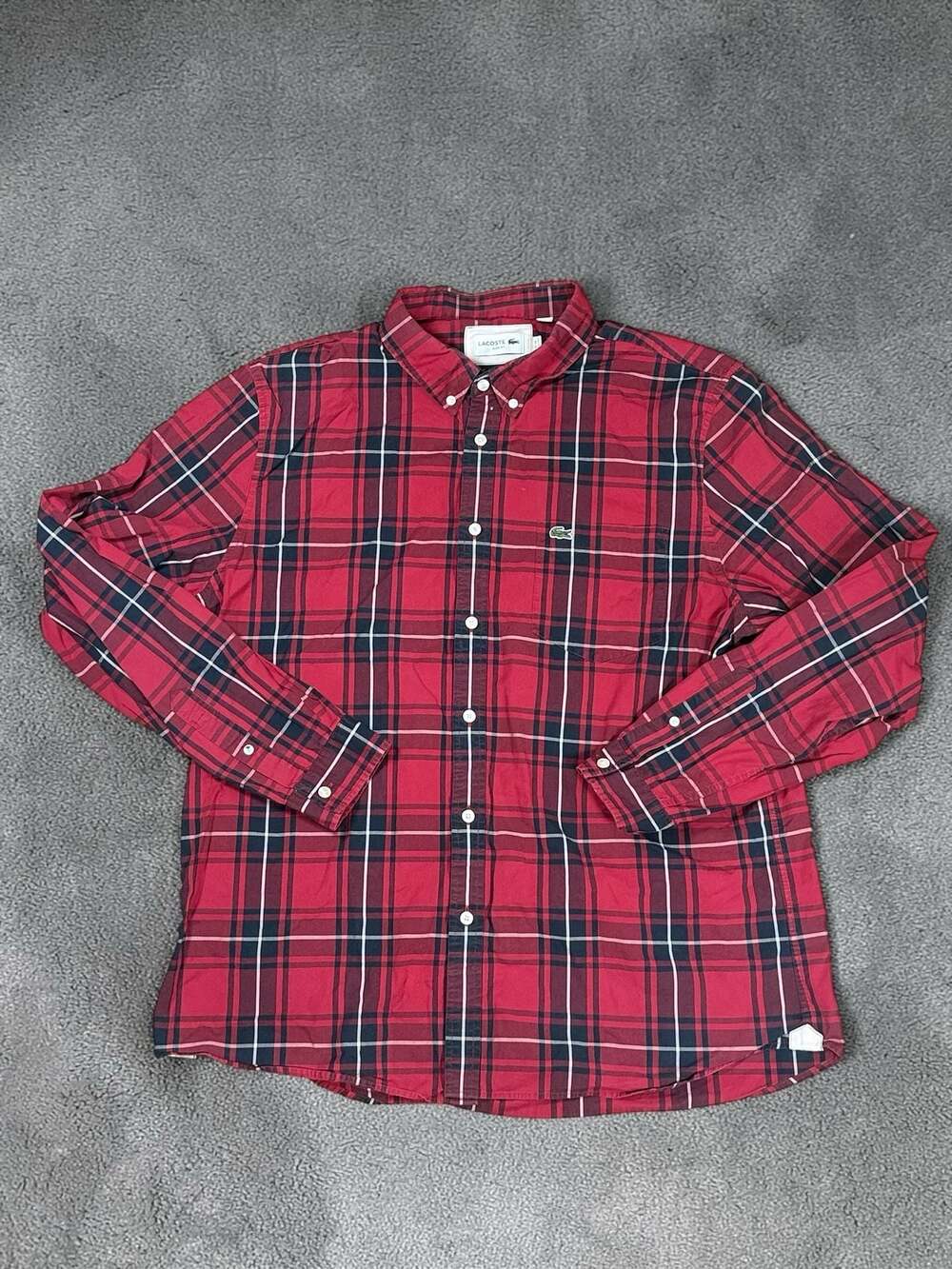 Lacoste Slim Fit Plaid Button Down Shirt Red Black White